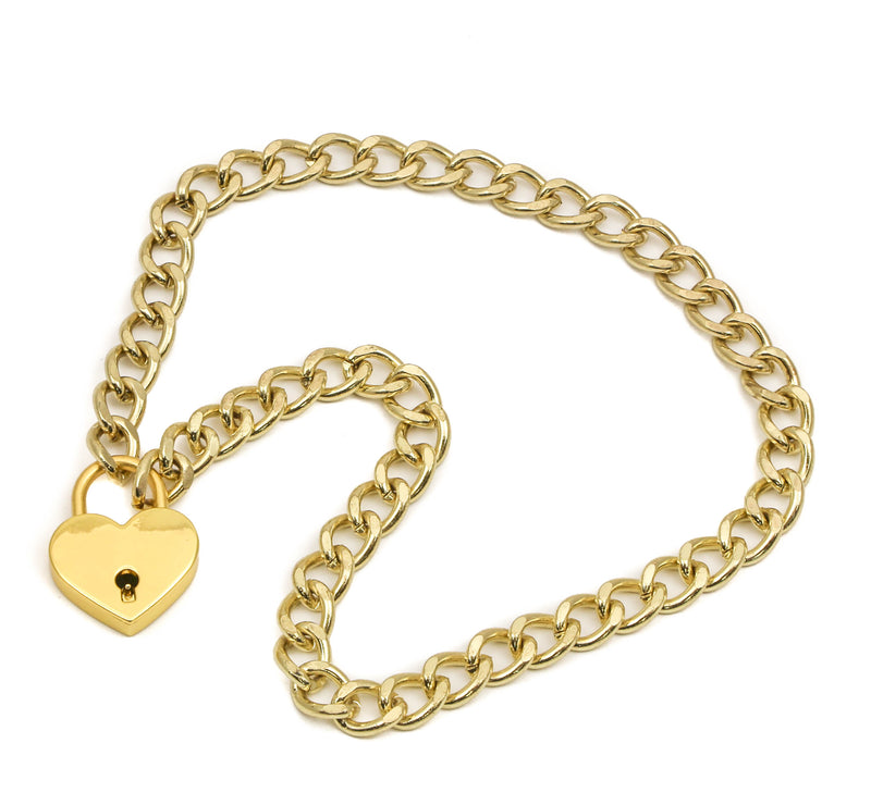 Gold Cuban Chain Heart Padlock Pendant Choker