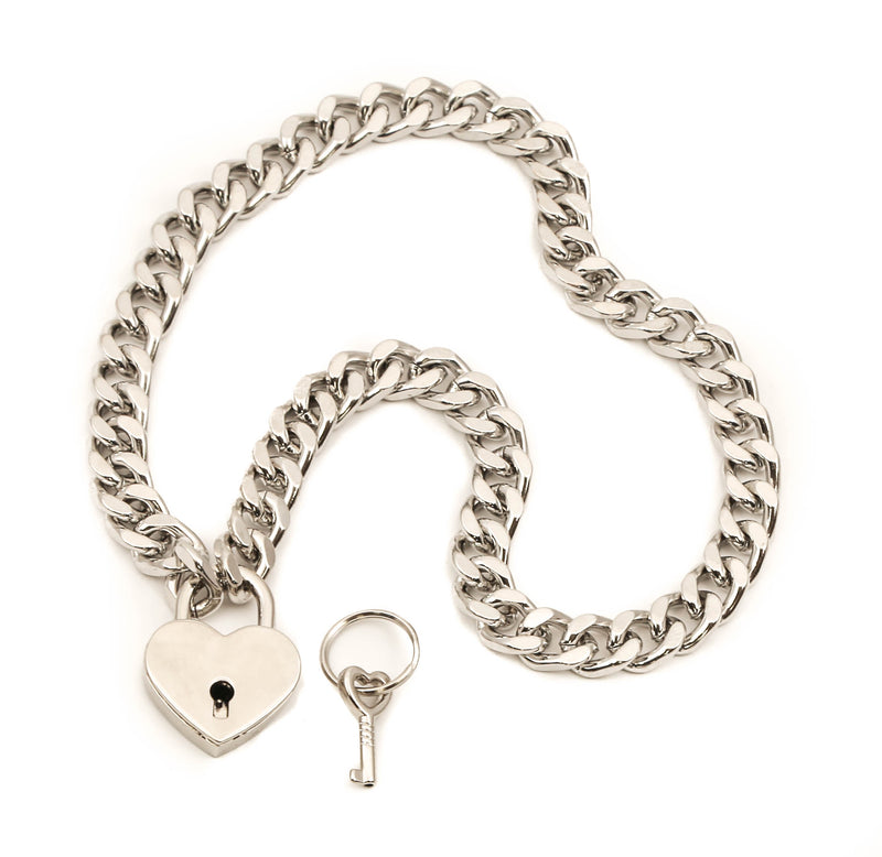 Silver Heart Padlock Necklace Pendant Diamond Cut Cuban Chain