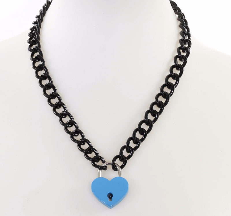 Blue Heart Padlock Black Chain Pad Lock Choker