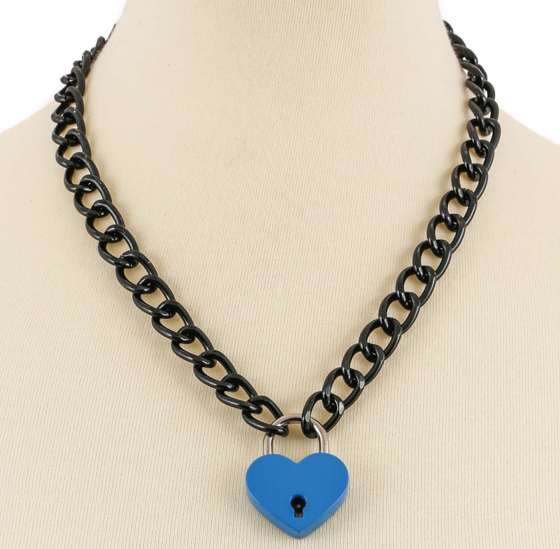 Blue Heart Padlock Black Chain Pad Lock Choker