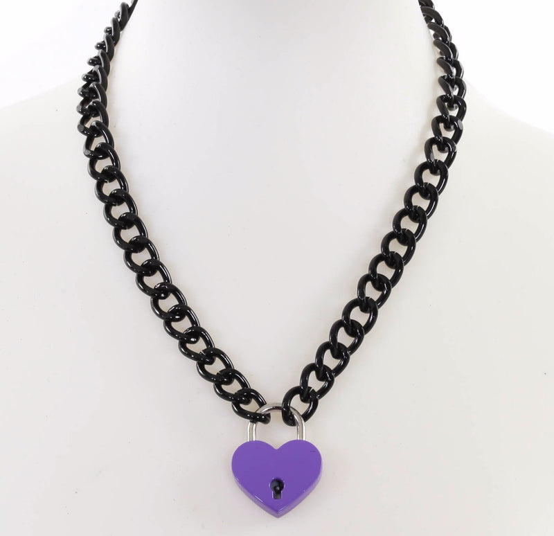 Purple Heart Padlock Black Chain Pad Lock Choker