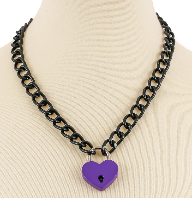 Purple Heart Padlock Black Chain Pad Lock Choker