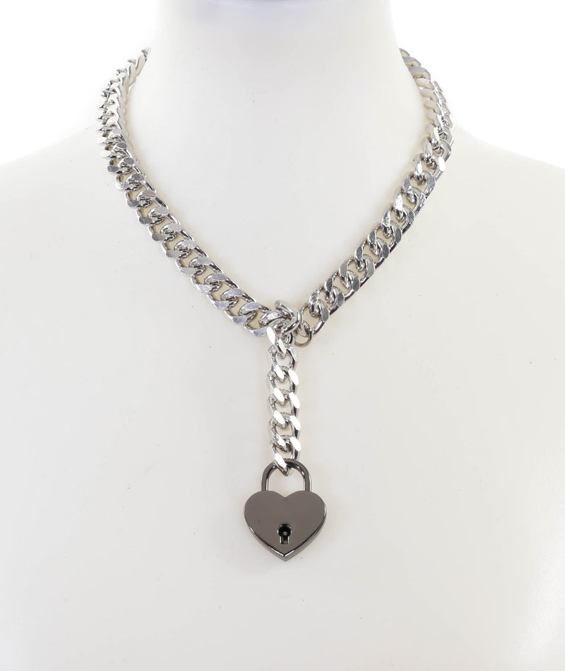 Hanging Black Heart Lock Pendant Cuban Diamond Cut Cain Choker Necklace