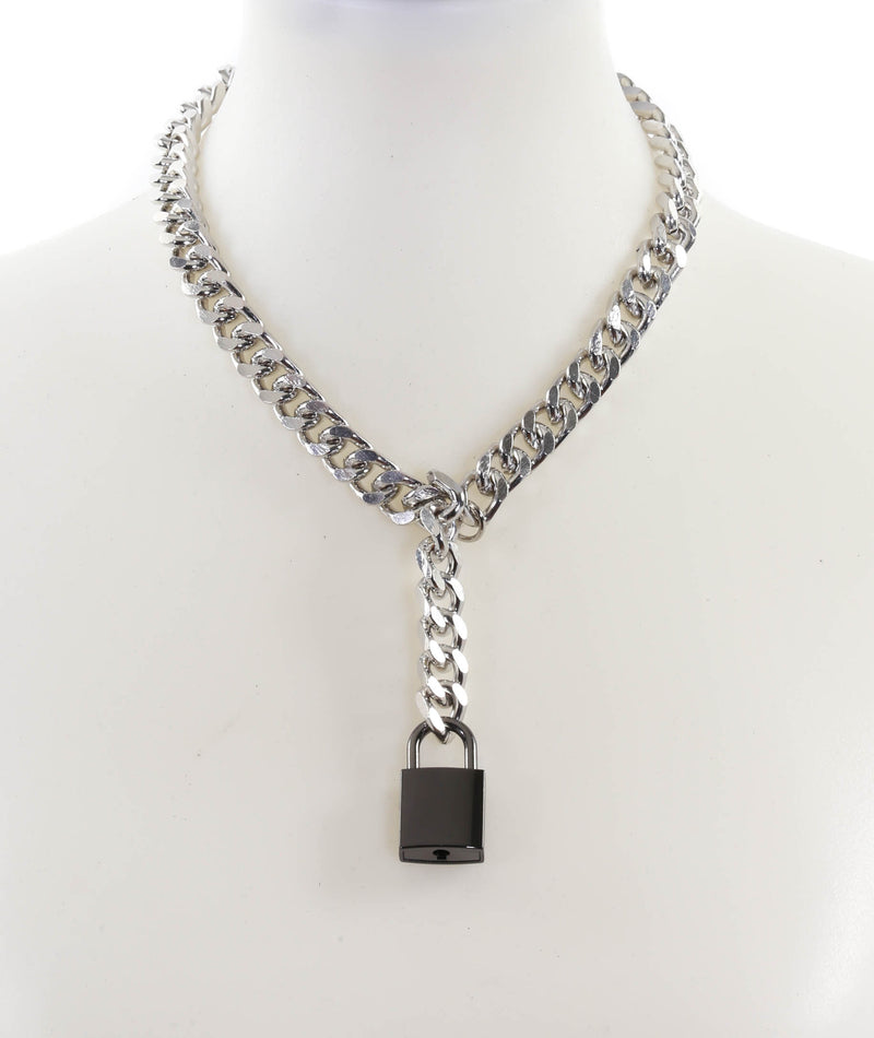 Hanging Black Square Lock Pendant Cuban Diamond Cut Cain Choker Necklace