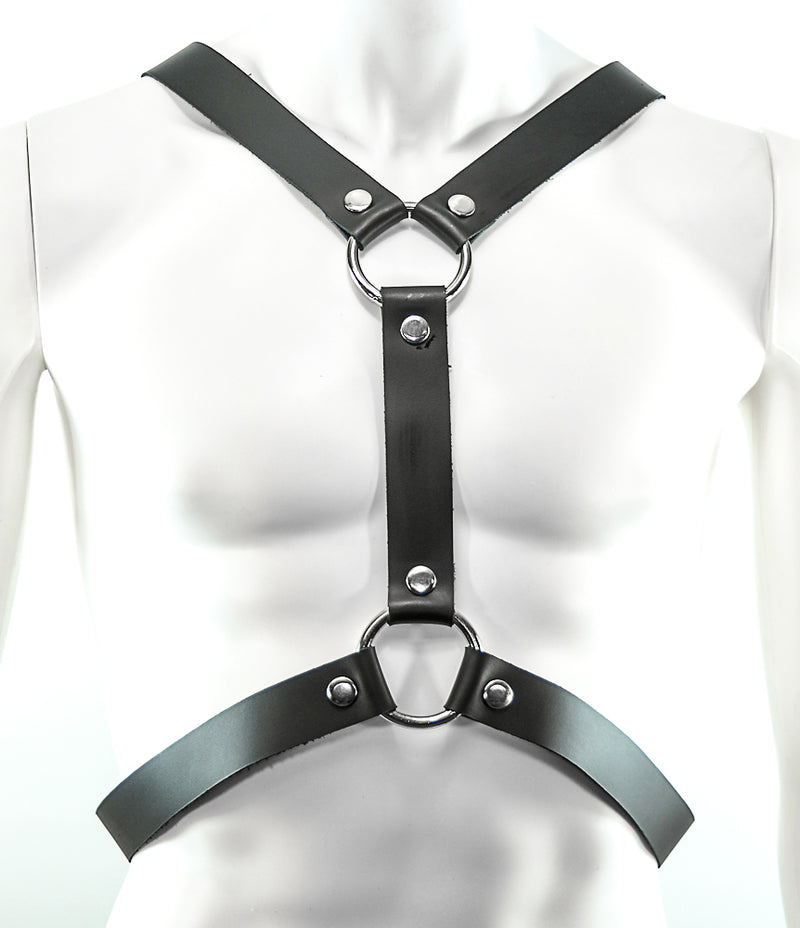Leather Wide 1 1/4" Vertical Bulldog Body Harness D Rings Snap Adjustable