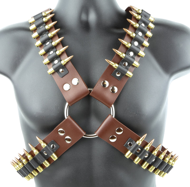 Brown Leather Real Brass .223 Bullet Leather Harness