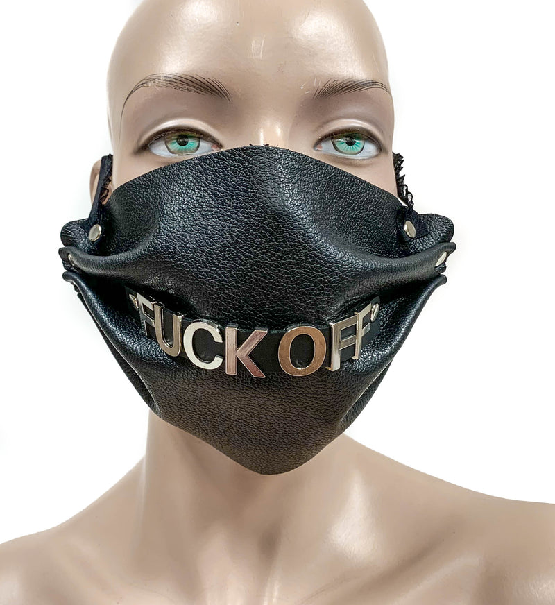 FUCK OFF  Face Mask Synthetic Leather Elastic Lace ups