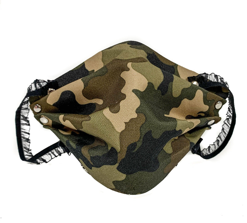 Camouflage Face Mask Synthetic Leather Elastic Lace ups
