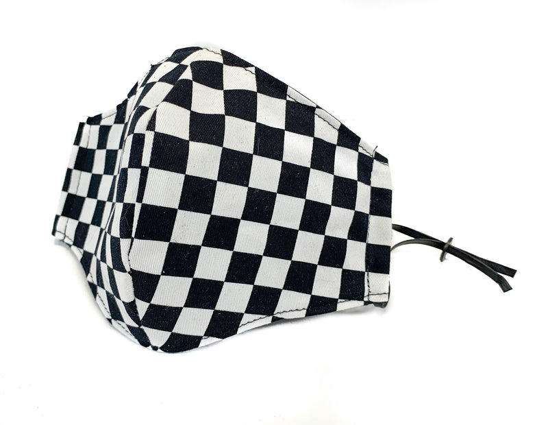 White Checkered Fabric Face Mask fabric face covering mask