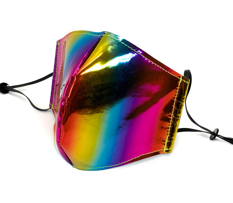 Rainbow Synthetic  Leather Face Mask fabric face covering mask