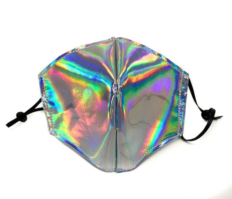 Rainbow Silver Synthetic  Leather Face Mask fabric face covering mask