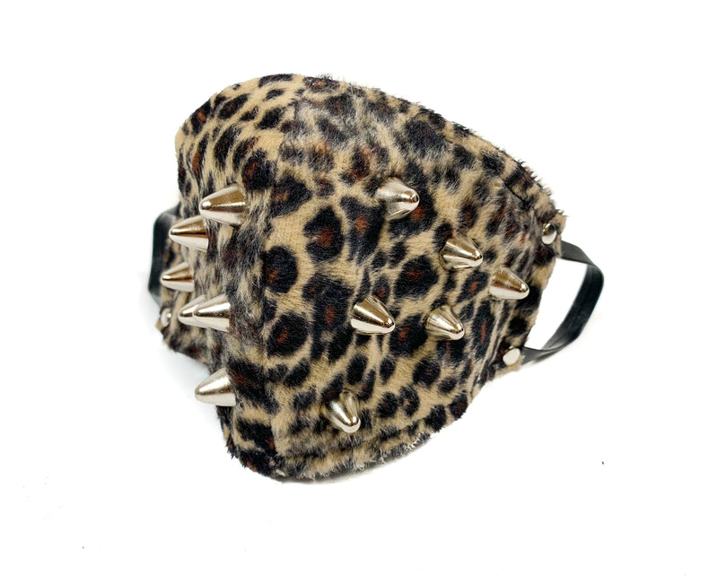 Studded Fuzzy Leopard Face Mask Mouth Cover Face Cover Mask