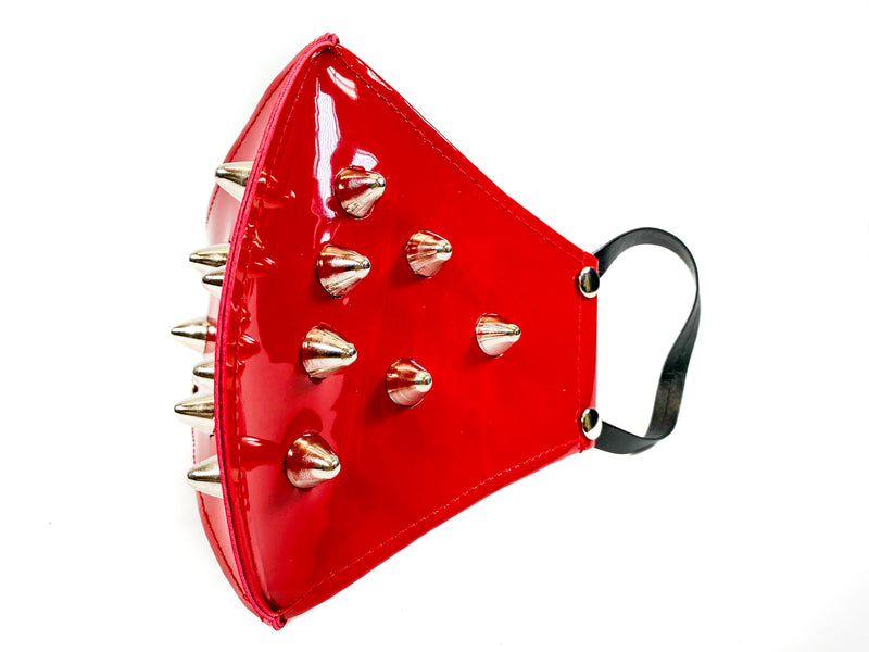 UK77 Studded Red Patent Face Mask Mouth Cover Face Cover Mask