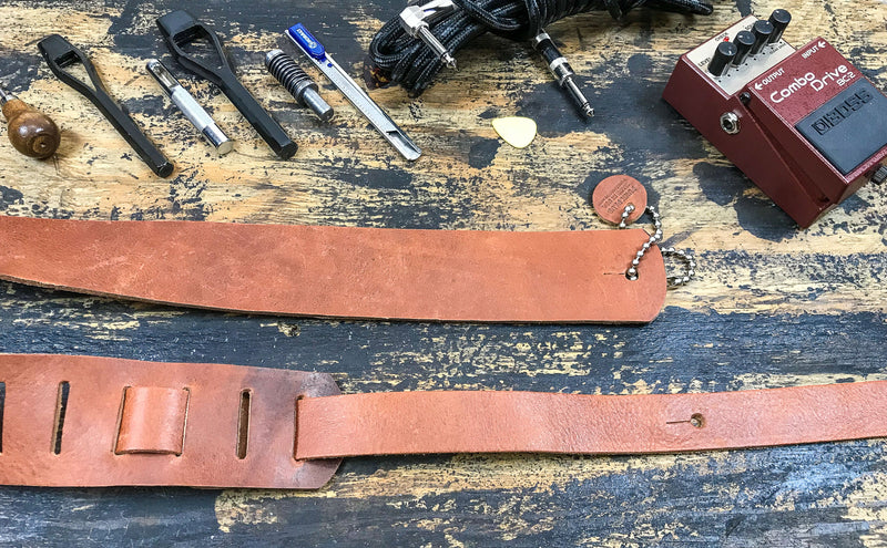 2 1/4" Wide Tan Saddle Cowhide Classic Guitar Strap