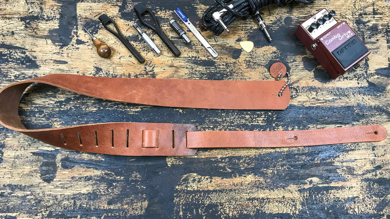 2 1/4" Wide Tan Saddle Cowhide Classic Guitar Strap