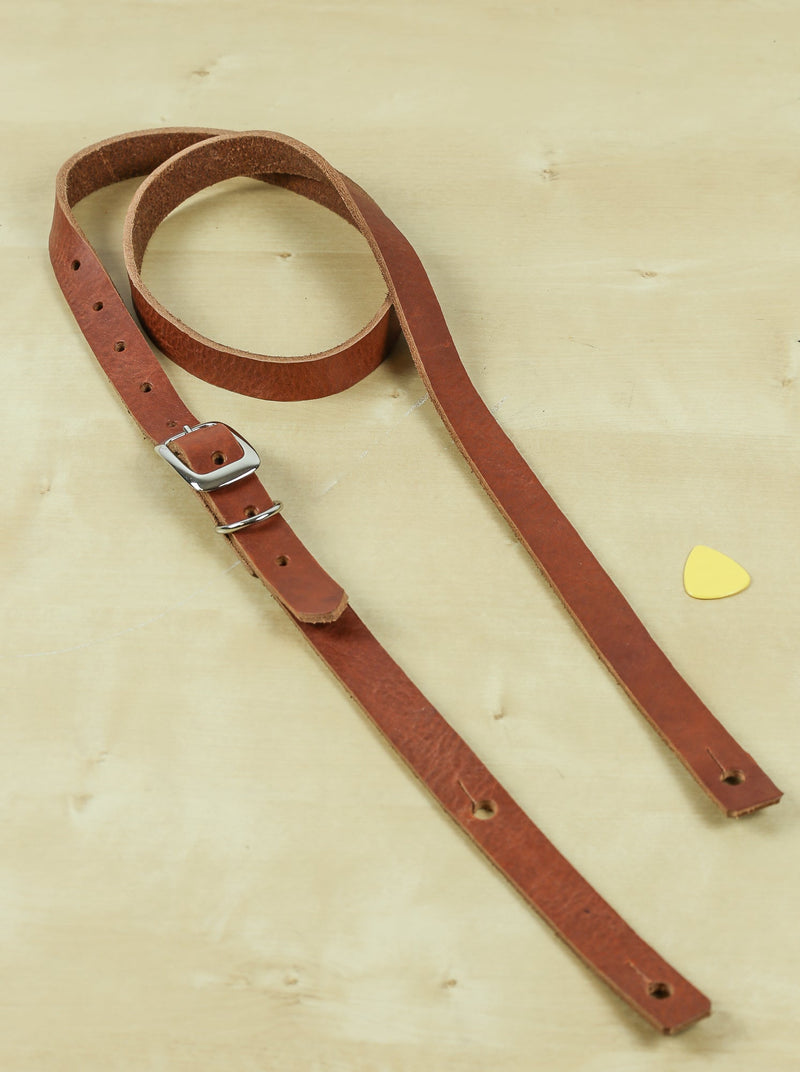 3/4" Wide Tan Saddle Leather Buckle Guitar Strap