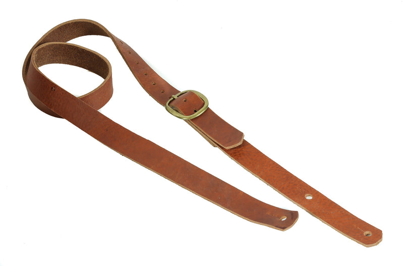 1 1/4" Wide Tan Saddle Leather Buckle Guitar Strap