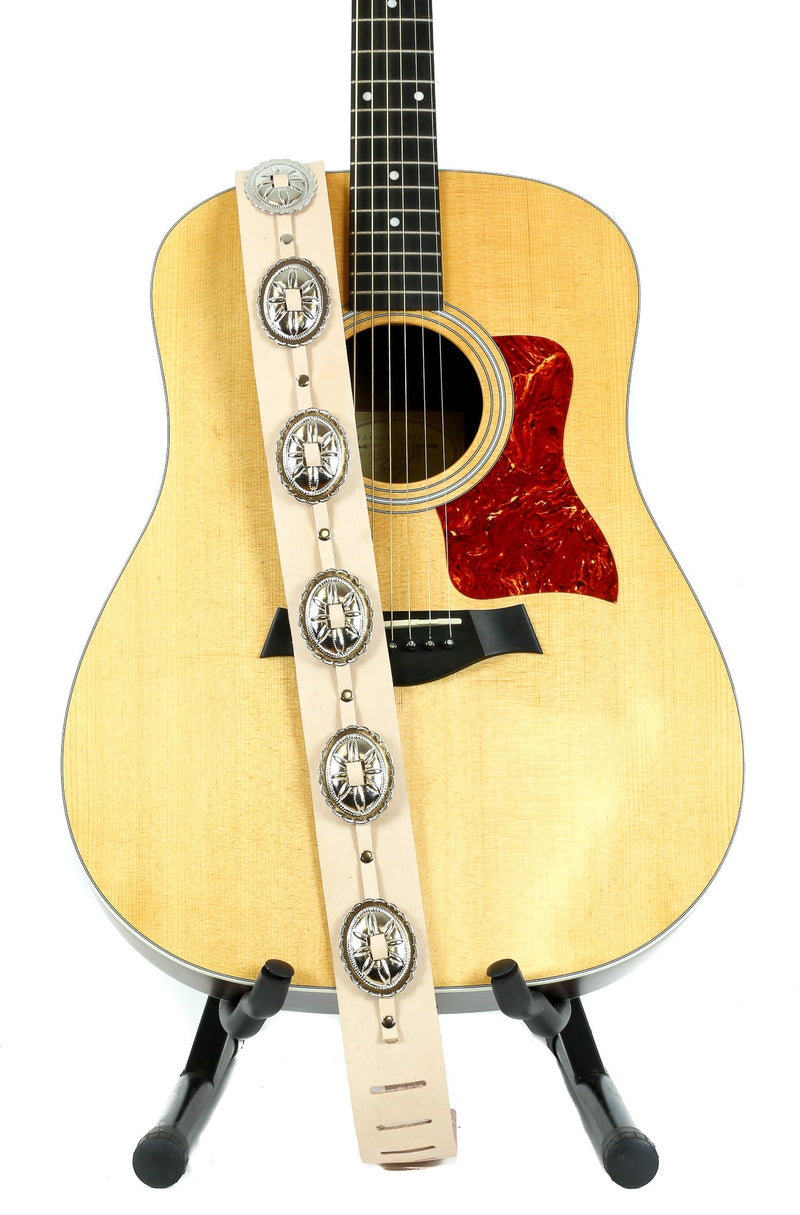 2 1/4" Wide Medium Oval Concho Beige Saddle  Classic Guitar Strap