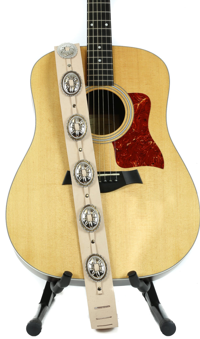2 1/4" Wide Medium Oval Concho Beige Saddle  Classic Guitar Strap
