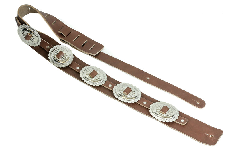 2 1/4" Wide Large Oval Concho Brown Saddle Classic Guitar Strap