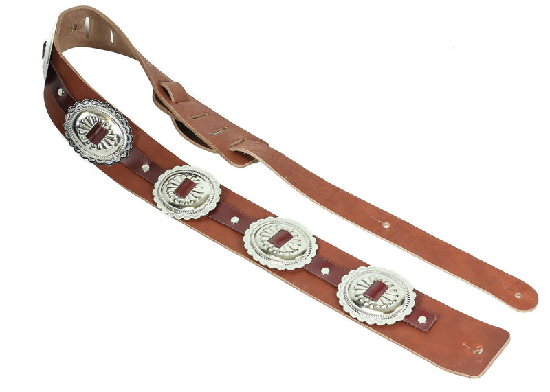 2 1/4" Wide Large Oval Concho Tan Saddle Classic Guitar Strap