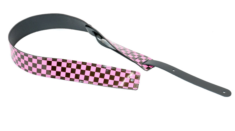 Reversible Genuine Buffalo Leather Checkerboard Classic Guitar Strap Pink