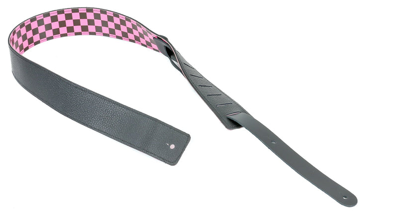 Reversible Genuine Buffalo Leather Checkerboard Classic Guitar Strap Pink