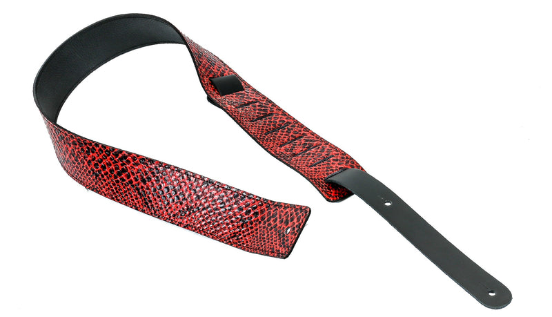 Reversible Genuine Buffalo Leather Snake Print Classic Guitar Strap Red