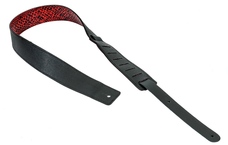 Reversible Genuine Buffalo Leather Snake Print Classic Guitar Strap Red