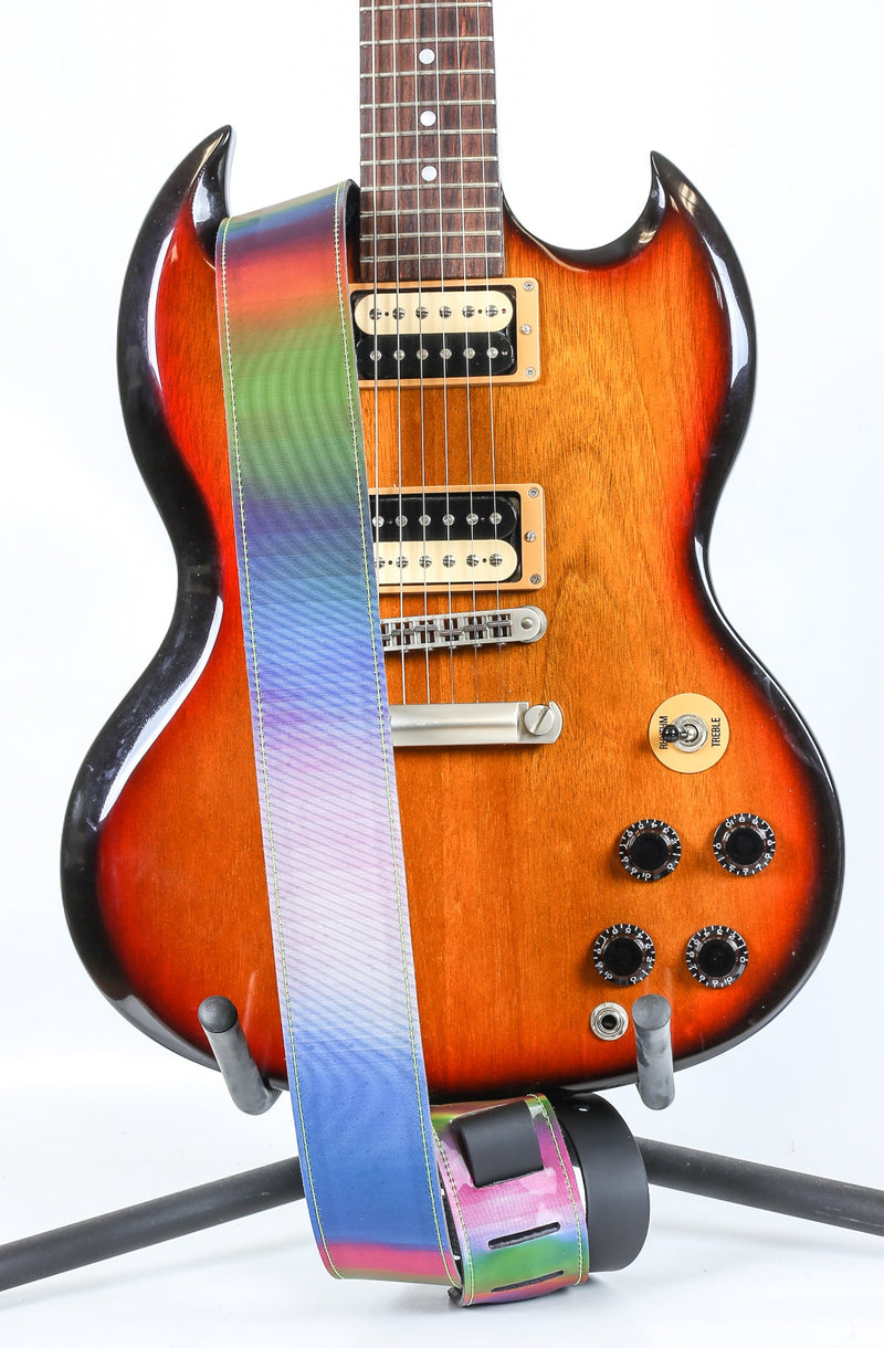 Reversible Genuine Buffalo Leather Rainbow Classic Guitar Strap Rainbow Holographic