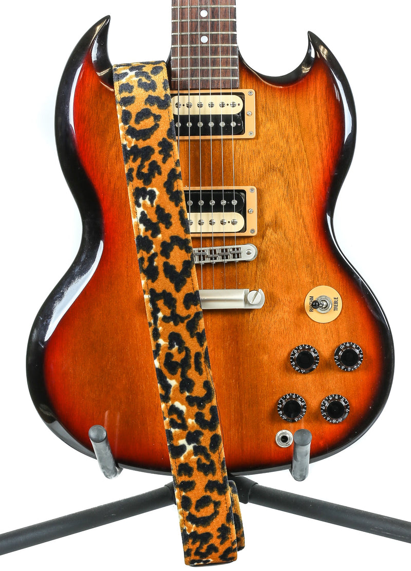 1 3/4" Buckle Plain Punk Goth Classic Leather Insert Guitar Strap Leopard