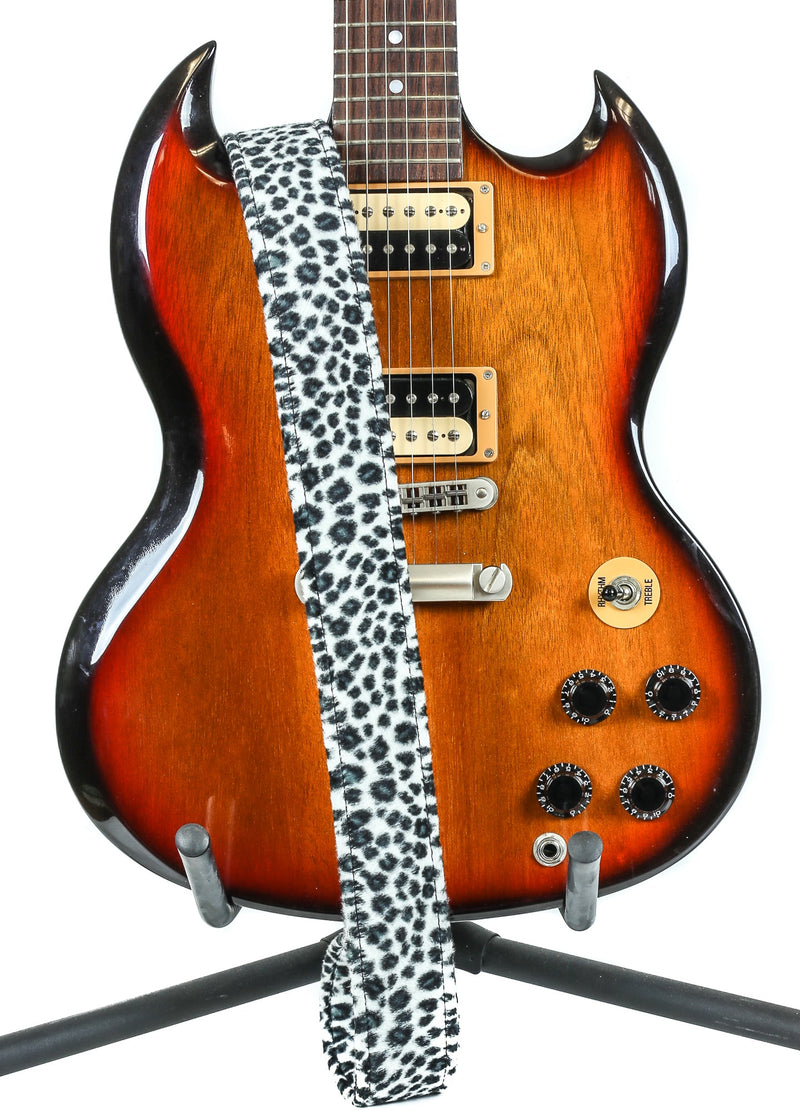 1 3/4" Buckle Plain Punk Goth Classic Leather Insert Guitar Strap Leopard White