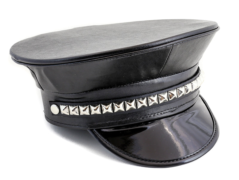 Studded Faux Leather Chain Captain Hat