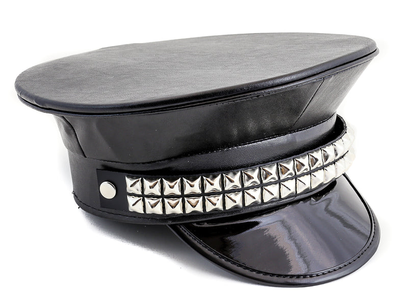 Double Studded Faux Leather Chain Captain Hat