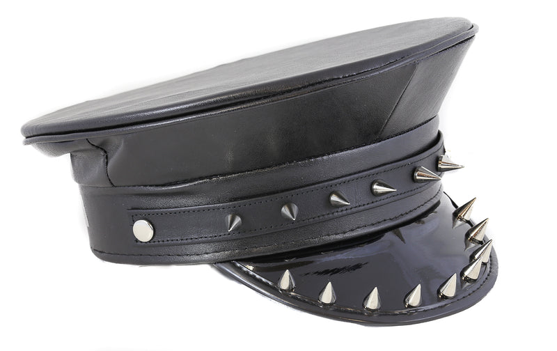 Spiked Out Faux Leather Captain Hat