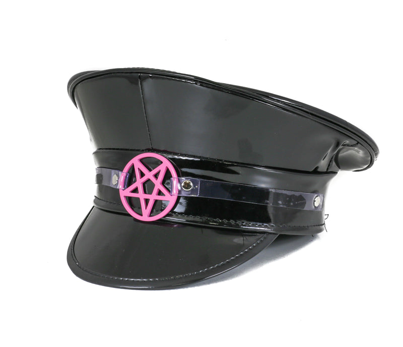 Pink Pentagram Faux Leather Captain Hat