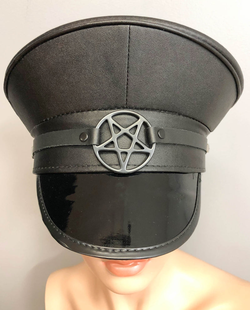 Black Pentagram Faux Leather Captain Hat