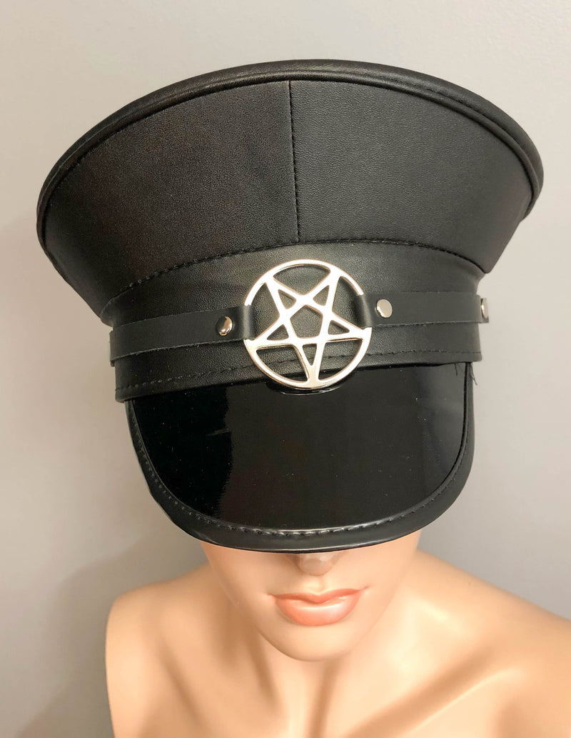 Pentagram Faux Leather Captain Hat