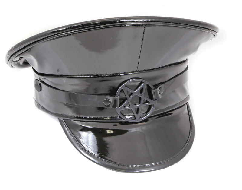 Black Pentagram Patent Leather Captain Hat