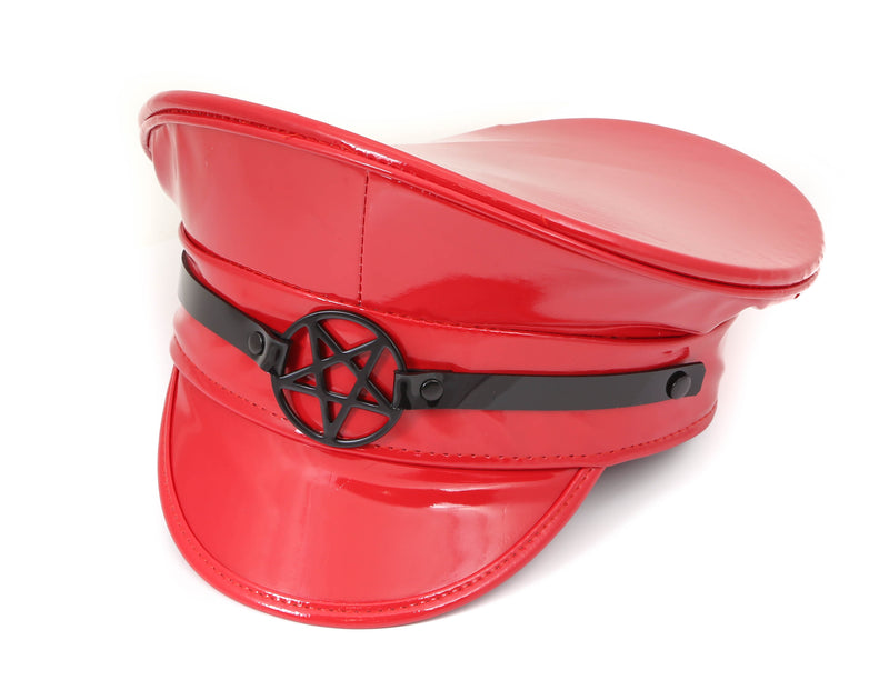 Pentagram Red Patent Captain Hat