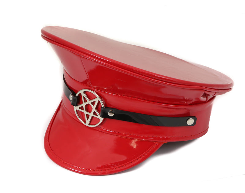 Silver Pentagram Red Patent Captain Hat