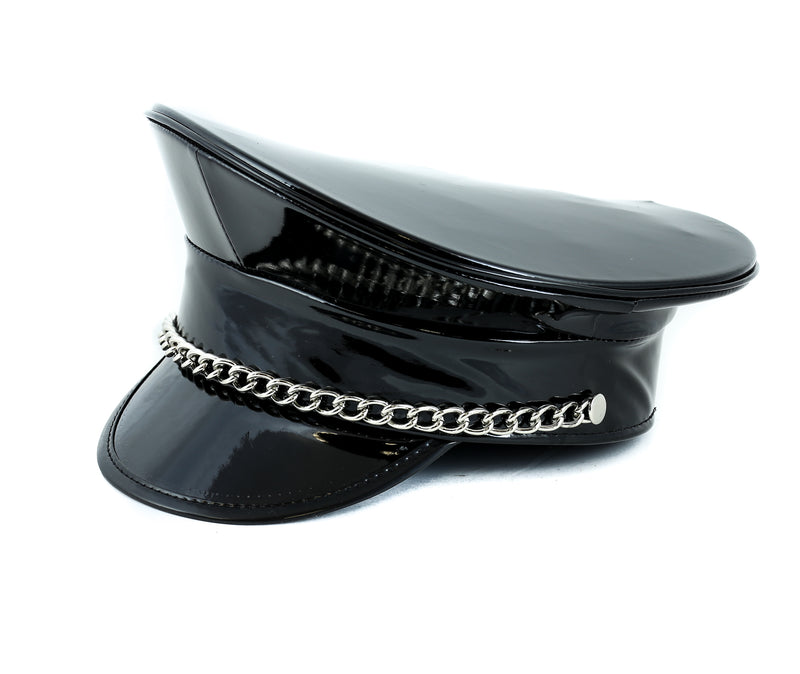 Patent Black Chain Captain Hat
