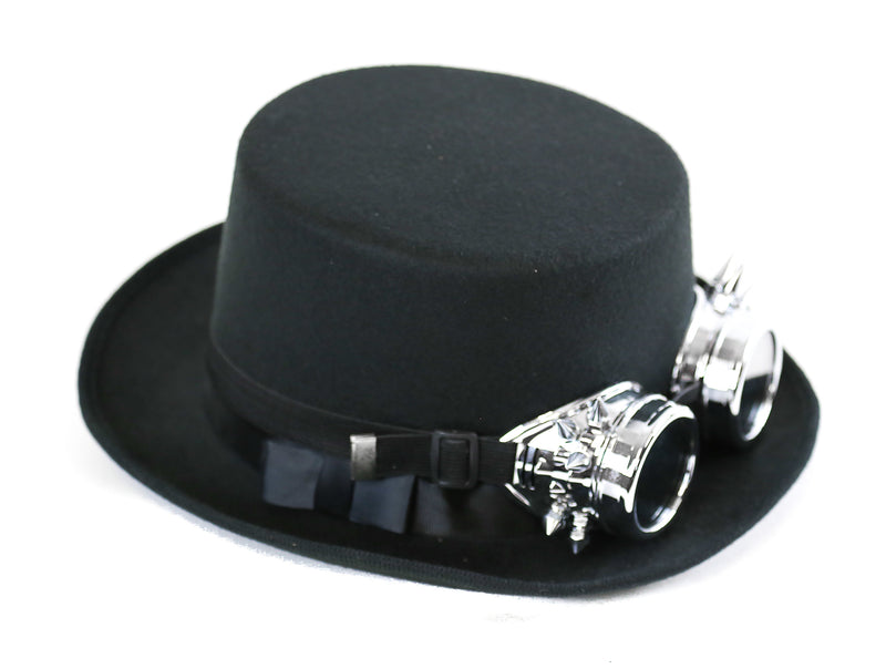 Premium Felt Top Hat With Spiky Chrome Goggles