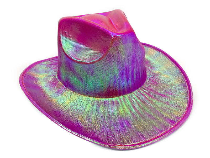 Fuchsia Holographic Western Cowboy Hat Festival Punk Rave Goth Cosplay Concert