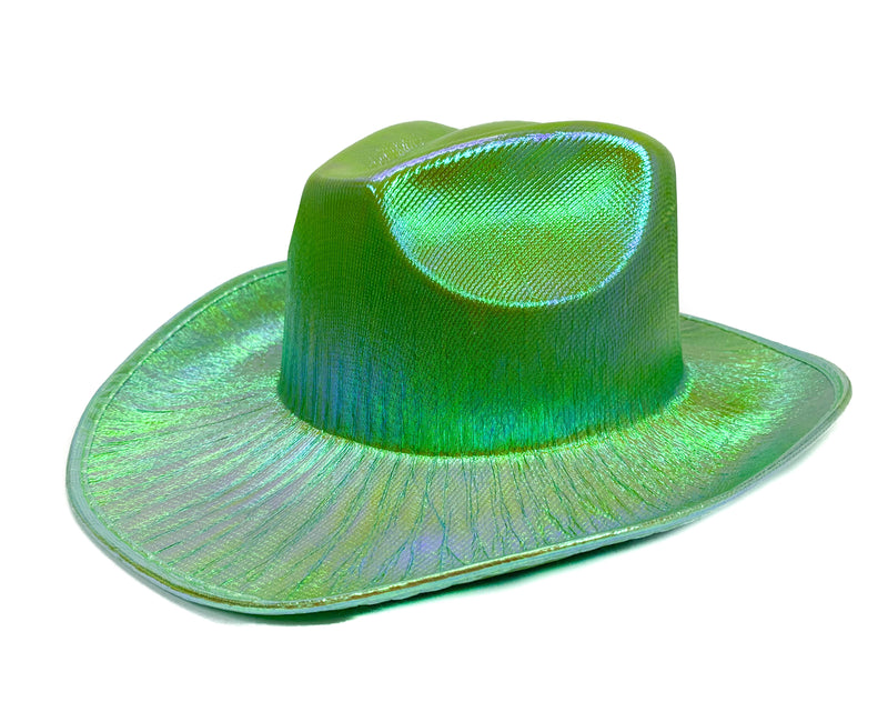 Green Holographic Western Cowboy Hat Festival Punk Rave Goth Cosplay Concert