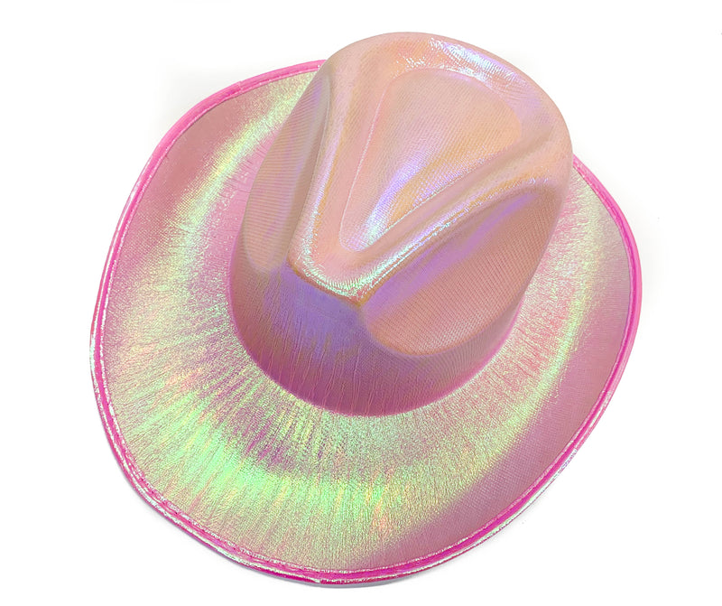 Pink Holographic Western Cowboy Hat Festival Punk Rave Goth Cosplay Concert
