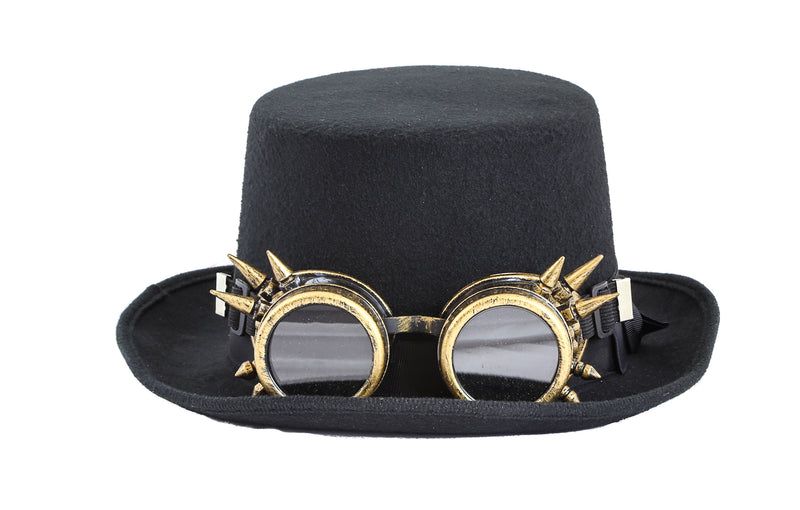 Steampunk Top Hat Wool Felt with Goggles Spiked Goggles