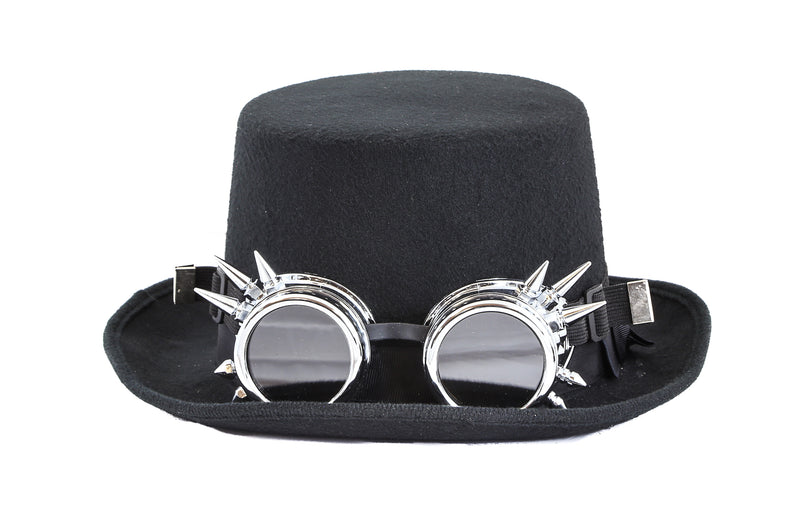 Steampunk Top Hat Wool Felt with Goggles Spiked Goggles