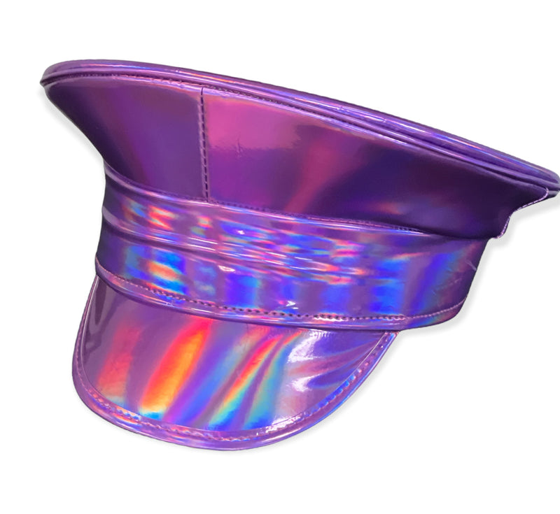 Rainbow Holographic Captain Hat