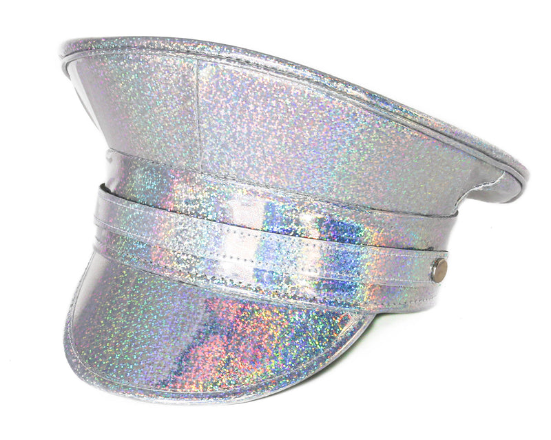 Glitter Holographic Rainbow Banded Captain Hat